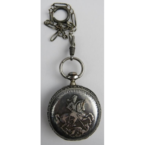 269 - A Rare Patek Philippe Saint George and the Dragon chased silver pendant watch, circa 1890. The finel... 