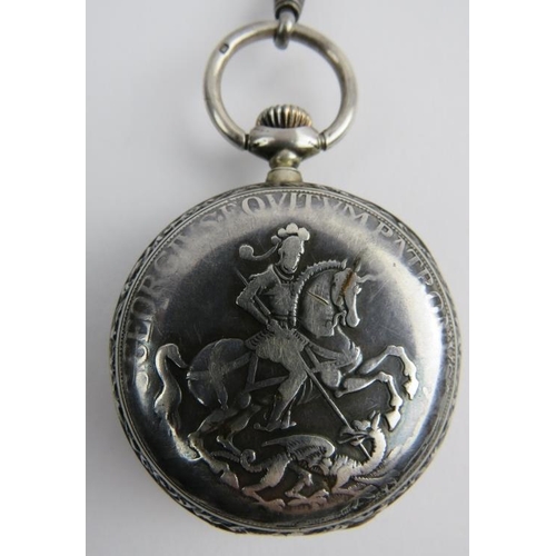 269 - A Rare Patek Philippe Saint George and the Dragon chased silver pendant watch, circa 1890. The finel... 