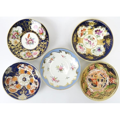 11 - Five English porcelain teacups and saucers, early/mid 19th century. Spode examples included. Each ha... 