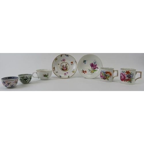 129 - A group of Meissen and Meissen style of porcelain wares, 19th century. (7 items) Comprising five cup... 