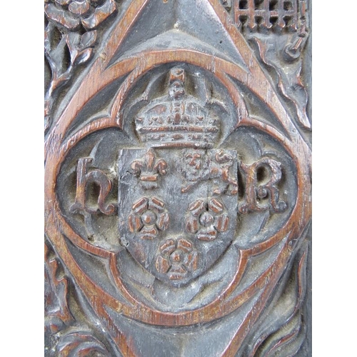 13 - A Henry VIII carved English oak plaque, 16th century or later. Carved with King Henry VIII’s coat of... 