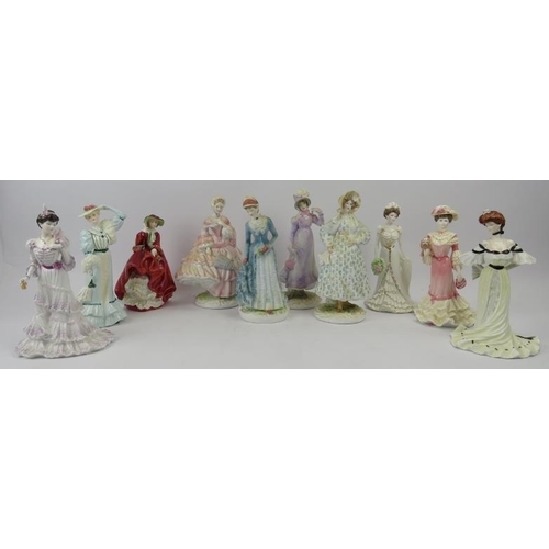 133 - A collection of Royal Worcester, Royal Doulton and Coalport porcelain figurines. Each depicting ladi... 