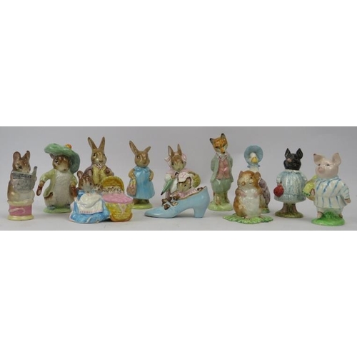 136 - A collection of Beswick Beatrix Potter figurines. Comprising Mr Benjamin Bunny, Mrs Flopsy Bunny, Mr... 