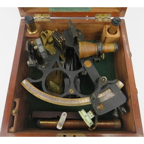 159 - A Sextant by Henry Hughes & Son Ltd. Complete with box. Box: 10.3 in (26.2 cm) width. 
Condition rep... 