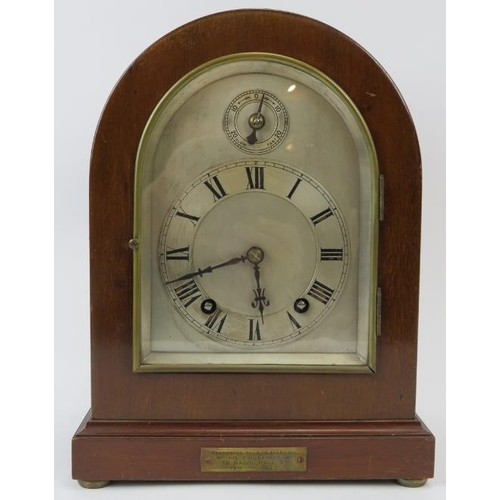 17 - A mahogany and glass table clock, early 20th century. With polished steel Roman numeral dial. Pendul... 