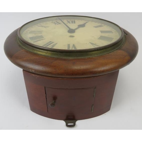 18 - A mahogany wall clock, early 20th century. Of circular form with a mahogany case and enamelled Roman... 