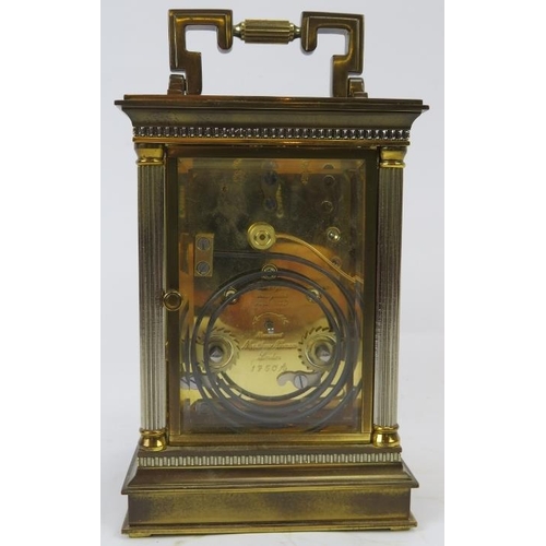 25 - A good quality Matthew Norman of London brass striking carriage clock. Engine turned face with ename... 