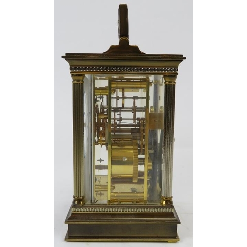 25 - A good quality Matthew Norman of London brass striking carriage clock. Engine turned face with ename... 