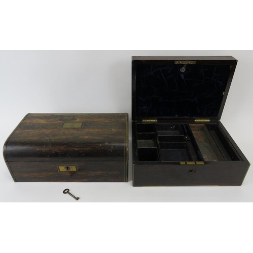 258 - Two Victorian writing boxes. Comprising a coromandel box with key together with a rosewood box both ... 