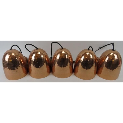 262 - Five copper lamp shades. Dome beaten design with matching fittings. Each 8