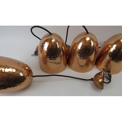 262 - Five copper lamp shades. Dome beaten design with matching fittings. Each 8