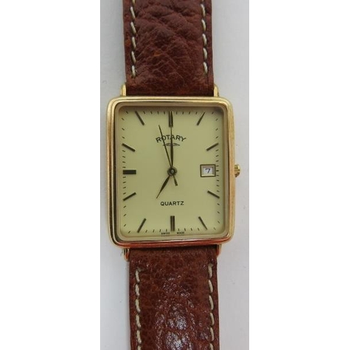 267 - Rotary Quartz 9ct yellow gold cased gentleman’s wrist watch. With a gold crown, rectangular enamelle... 