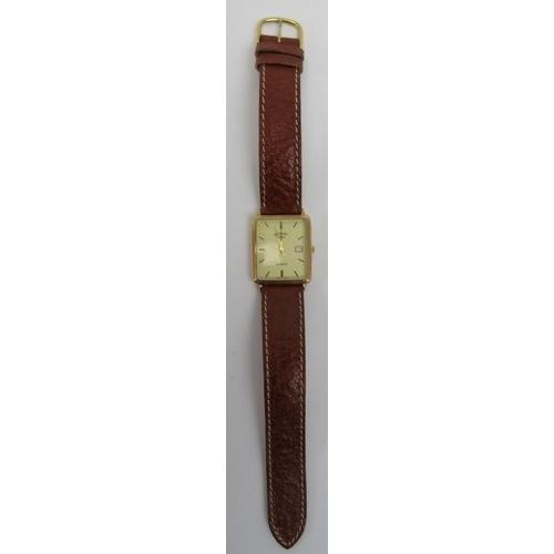 267 - Rotary Quartz 9ct yellow gold cased gentleman’s wrist watch. With a gold crown, rectangular enamelle... 