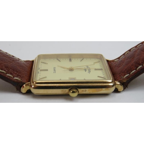 267 - Rotary Quartz 9ct yellow gold cased gentleman’s wrist watch. With a gold crown, rectangular enamelle... 