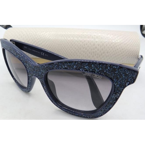 312 - A pair of Jimmy Choo blue sparkle sunglasses, marked FLASH/S 52 19 135, cased.
Condition report: Goo... 