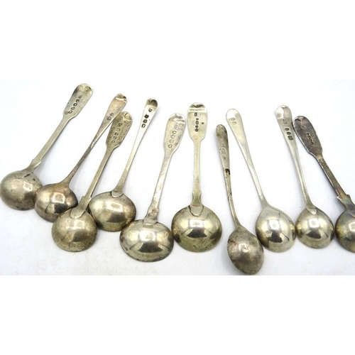 327 - A collection of ten silver Georgian and Victorian salt spoons, all hallmarked, to include a Peter, A... 