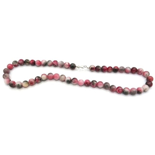 339 - Watermelon Jade bead necklace, stamped 925. Cabochon cut beads of even size. 20” single strand. 
Con... 