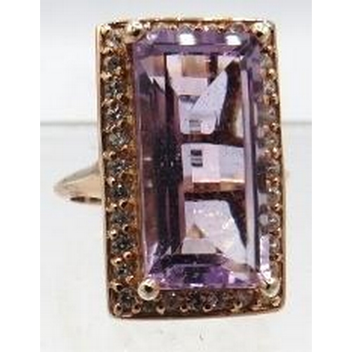 341 - Rose de France Amethyst cocktail ring.  23 x 13mm portrait setting, size O / P. 14K rose gold overla... 