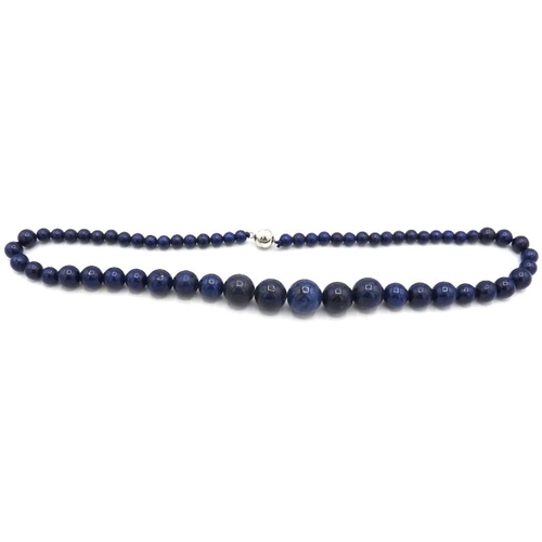 345 - Fine Lapis Lazuli bead necklace. Graduated single strand, largest bead 16mm. Magnetic clasp. 20” len... 