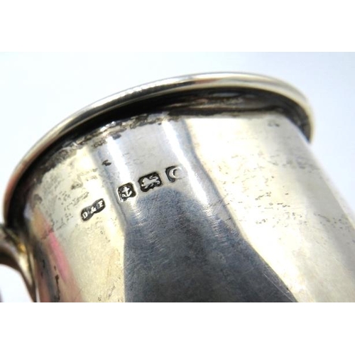 363 - A silver Christening mug on a pedestal foot, monogrammed, Birmingham 1927, approx 3 1/2