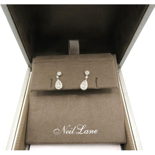 374 - Neil Lane 14ct white gold & diamond drop earrings, each earring set with 22 diamonds. Total diamonds... 