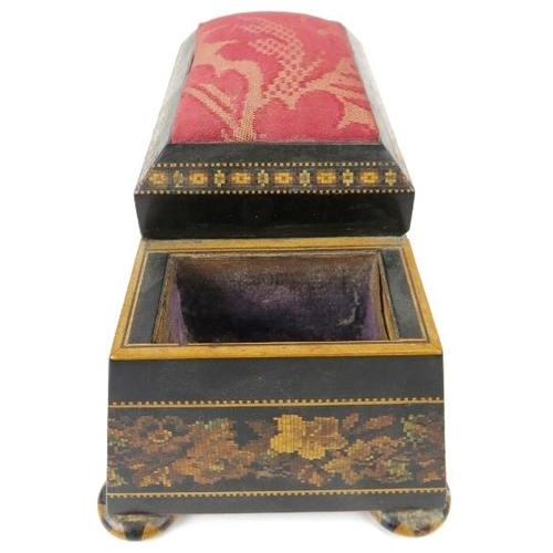 49 - An unusual Victorian Tunbridge ware sewing box, 19th century. Incorporated with a central hinged cov... 