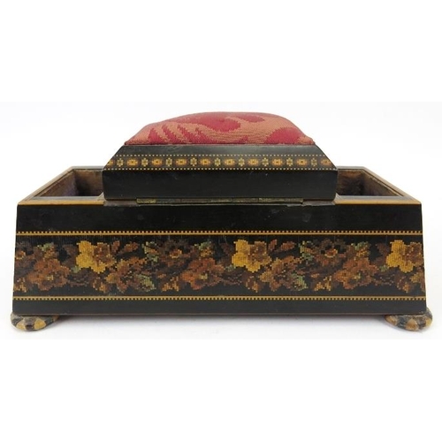 49 - An unusual Victorian Tunbridge ware sewing box, 19th century. Incorporated with a central hinged cov... 