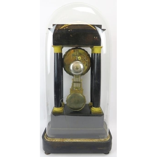 50 - A French ebonised and ormolu mounted Portico clock, 19th century. With four tapered columns, the dia... 