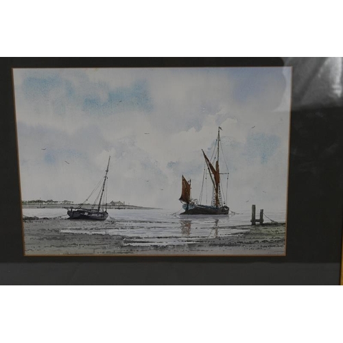 565 - Alan Whitehead (British, b. 1952) - 'Moored sailboats', watercolour, signed, Gallery label verso, 23... 