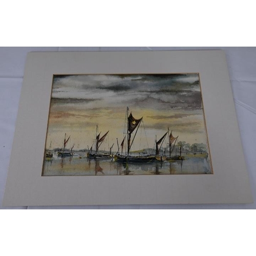 568 - John Hopgood (1984) - 'Pin Mill Dawn', watercolour, signed, dated, titled, 23cm x 33cm, mounted but ... 