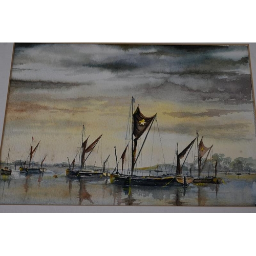 568 - John Hopgood (1984) - 'Pin Mill Dawn', watercolour, signed, dated, titled, 23cm x 33cm, mounted but ... 