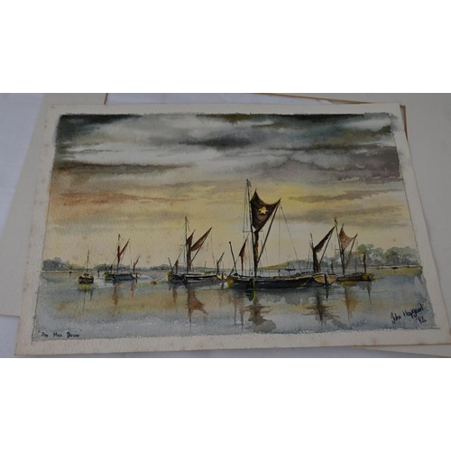 568 - John Hopgood (1984) - 'Pin Mill Dawn', watercolour, signed, dated, titled, 23cm x 33cm, mounted but ... 