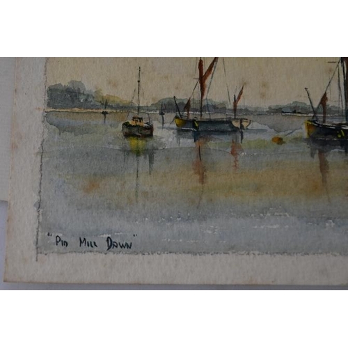 568 - John Hopgood (1984) - 'Pin Mill Dawn', watercolour, signed, dated, titled, 23cm x 33cm, mounted but ... 