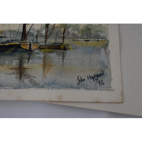 568 - John Hopgood (1984) - 'Pin Mill Dawn', watercolour, signed, dated, titled, 23cm x 33cm, mounted but ... 