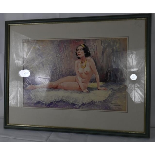 572 - Leonard Waters (20th century) - 'Recumbent naked female', watercolour, signed, Gallery label verso, ... 