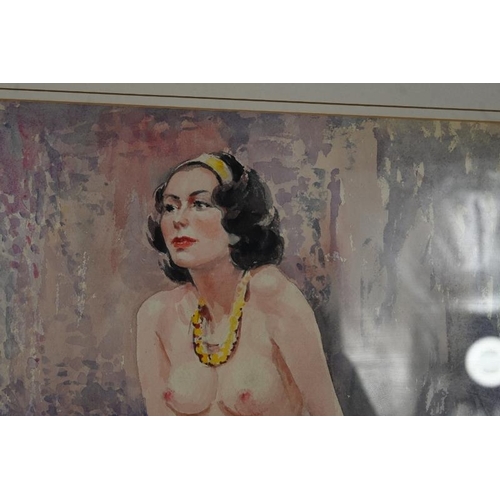 572 - Leonard Waters (20th century) - 'Recumbent naked female', watercolour, signed, Gallery label verso, ... 