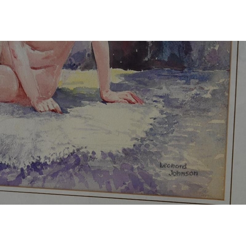 572 - Leonard Waters (20th century) - 'Recumbent naked female', watercolour, signed, Gallery label verso, ... 