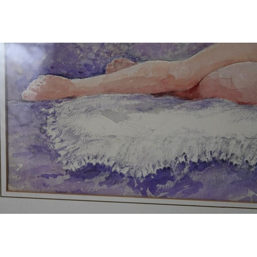 572 - Leonard Waters (20th century) - 'Recumbent naked female', watercolour, signed, Gallery label verso, ... 