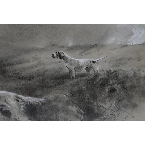 574 - John Charles Tunnard (British, b. 1875) - 'Two gun dogs', charcoal heightened with white, signed & d... 