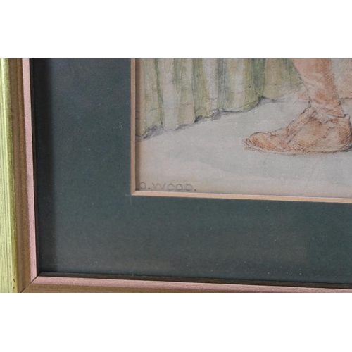 579 - O. Wood (20th century) - 'Boy painting', watercolour, signed, label verso for Legra Gallery, Leigh-o... 