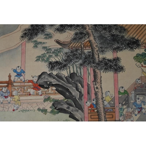 580 - (20th century) Chinese school 'children at play', original painting on silk panel. Signed. 90cm x 50... 