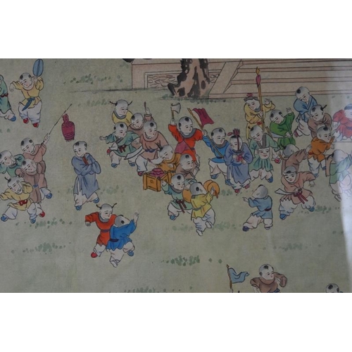 580 - (20th century) Chinese school 'children at play', original painting on silk panel. Signed. 90cm x 50... 