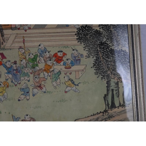 580 - (20th century) Chinese school 'children at play', original painting on silk panel. Signed. 90cm x 50... 