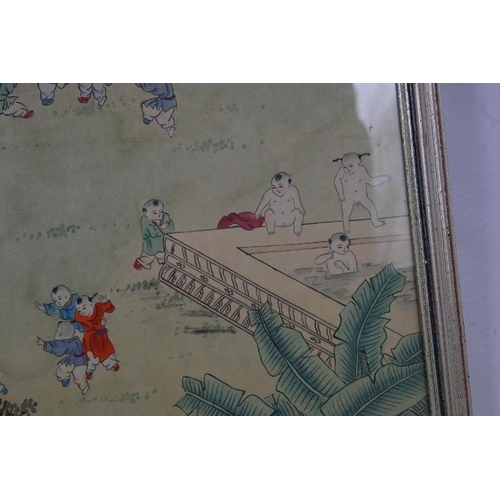 580 - (20th century) Chinese school 'children at play', original painting on silk panel. Signed. 90cm x 50... 