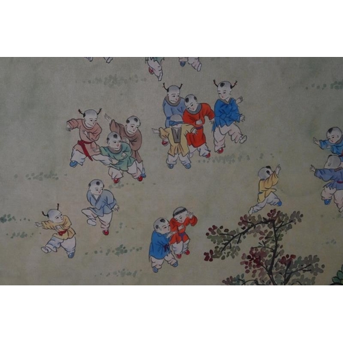 580 - (20th century) Chinese school 'children at play', original painting on silk panel. Signed. 90cm x 50... 