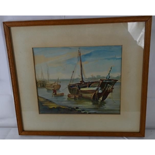 582 - Iranian School (20th century) - 'Moored boats', watercolour, indistinctly signed in Farsi, 22cm x 26... 