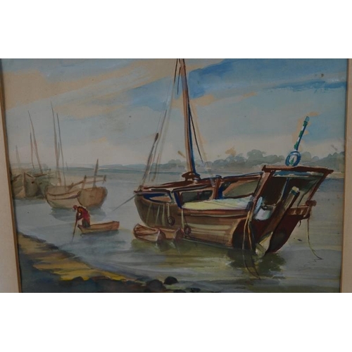 582 - Iranian School (20th century) - 'Moored boats', watercolour, indistinctly signed in Farsi, 22cm x 26... 