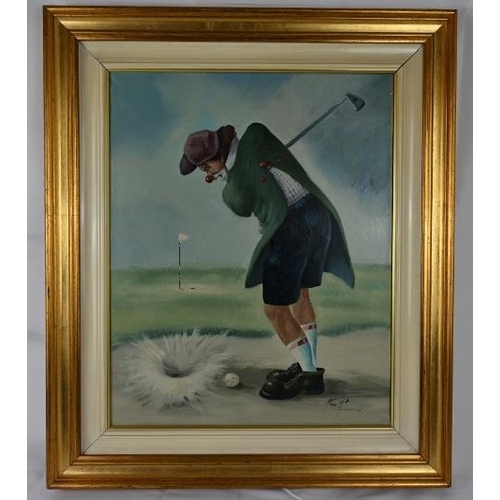 586 - Michele Fiore (20th century) - 'Golfino in the bunker', oil on canvas, signed, label verso 50cm x 40... 