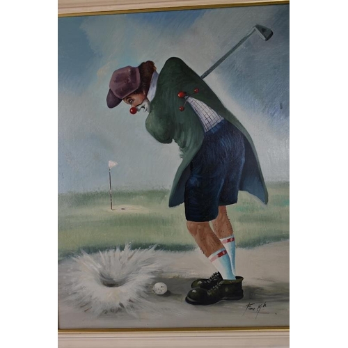 586 - Michele Fiore (20th century) - 'Golfino in the bunker', oil on canvas, signed, label verso 50cm x 40... 