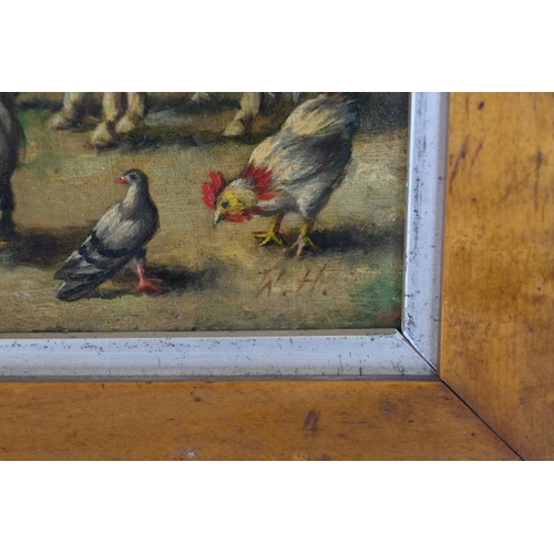 588 - Attributed to Walter Hunt (British, 1861-1941) - 'Farmyard scene with farmyard animals', oil on pane... 